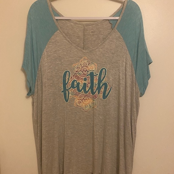 Cato Tops - Cato Faith Graphic Tee - Gray and Teal